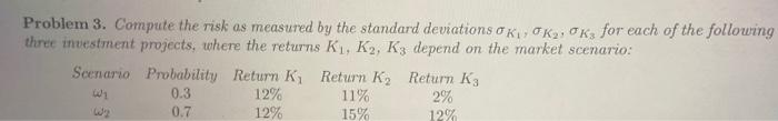  Problem 3. Compute the risk as measured by the standard deviations