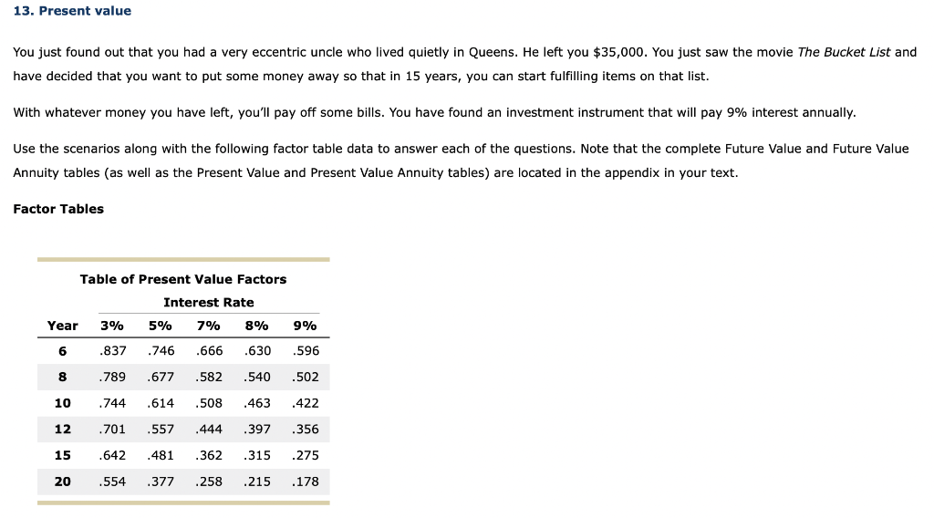 13. Present value You just found out that you had a