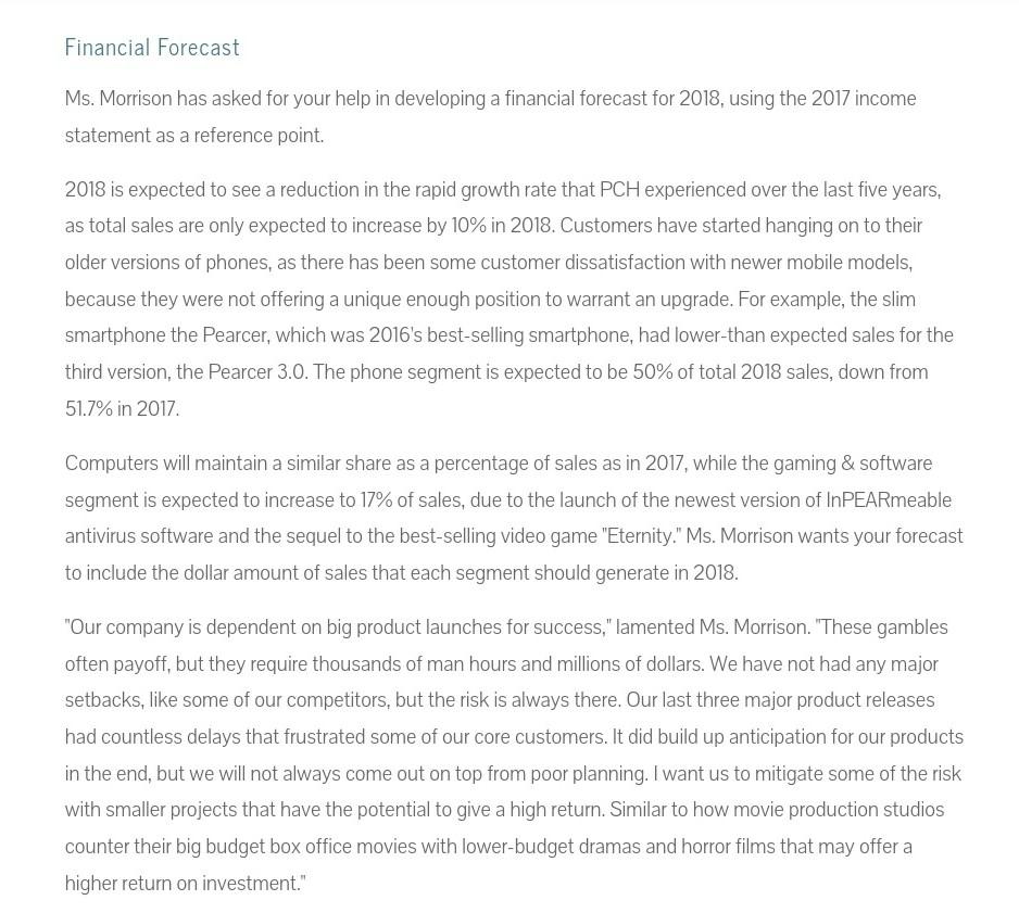  Financial Forecast Ms. Morrison has asked for your help in developing