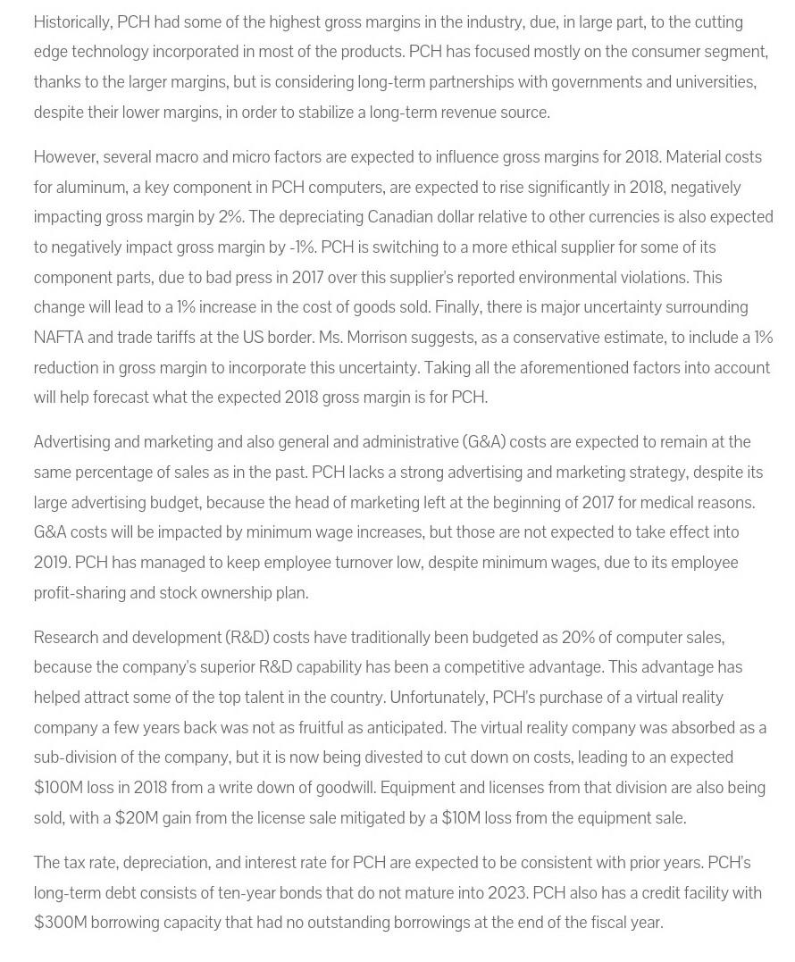 a financial forecast for 2018, using the 2017 income statement as a