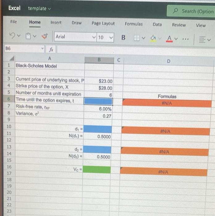  Excel template Search (Option File Home Insert Draw Page Layout Formulas