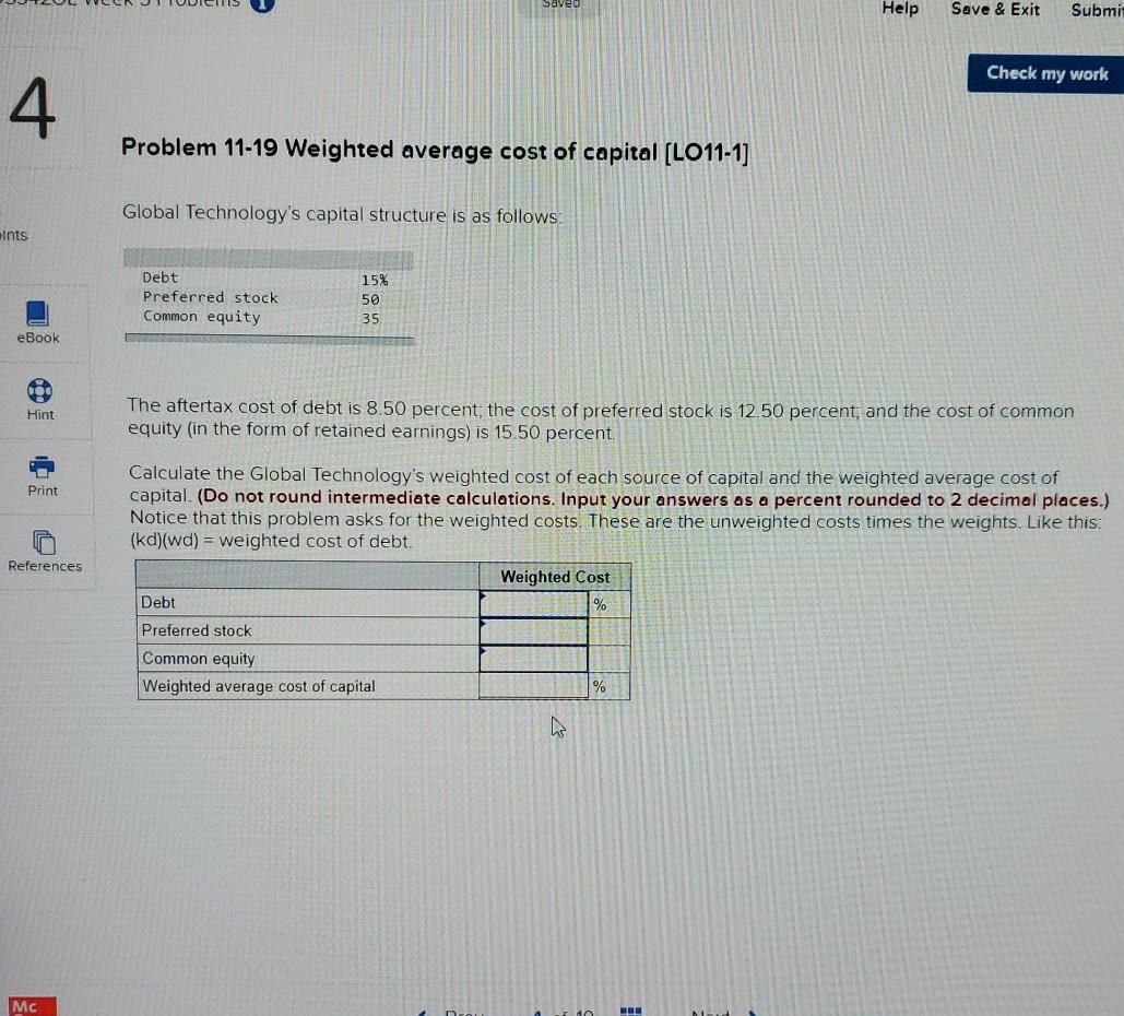  Saveo Help Save & Exit Submit Check my work 4 Problem