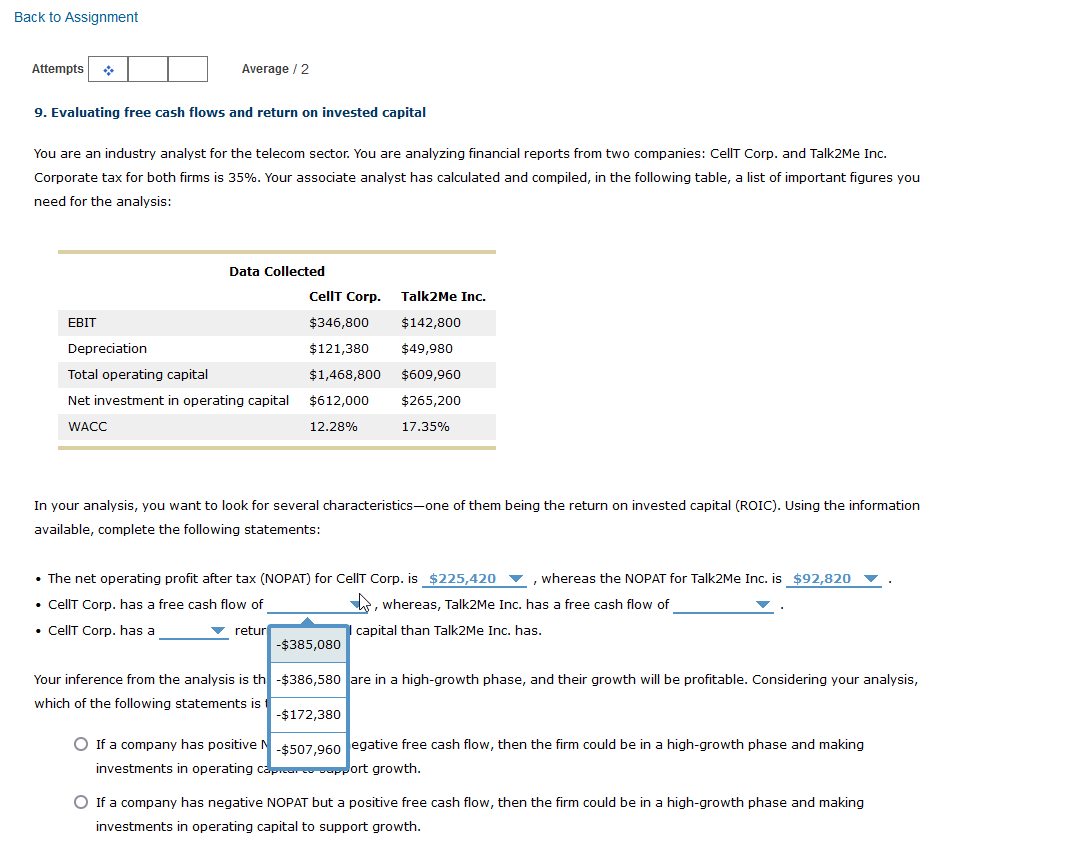  Attempts Attempts Average /2 Evaluating free cash flows and return on