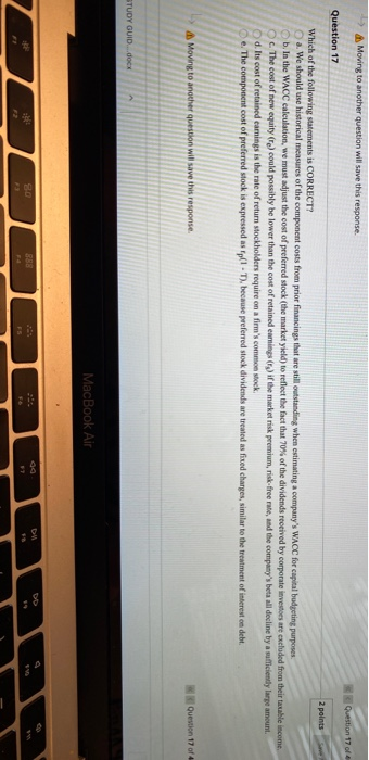  Moving to another question will save this response Question 17 of