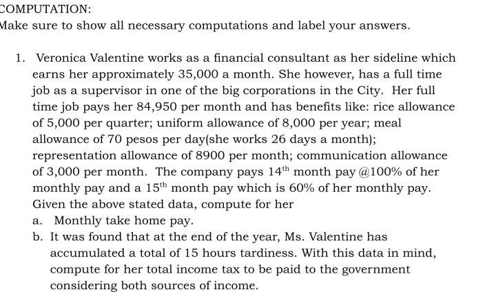 COMPUTATION: Make sure to show all necessary computations and label your