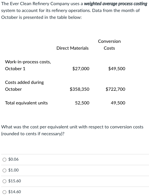 process costing. All direct materials are added at the beginning of the