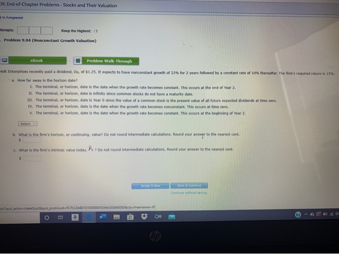  09: End-of-Chapter Problems - Stocks and Their Valuation k to Assignment