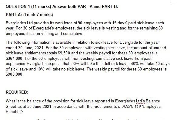  No more QUESTION 1 (11 marks) Answer both PART A and