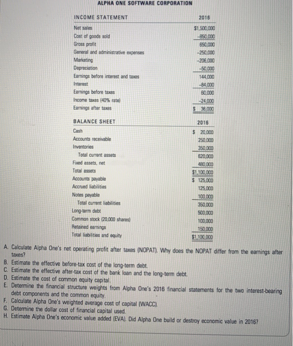 MINICASE Alpha One Software Corporation Note: This Mini Case incorporates the calculation