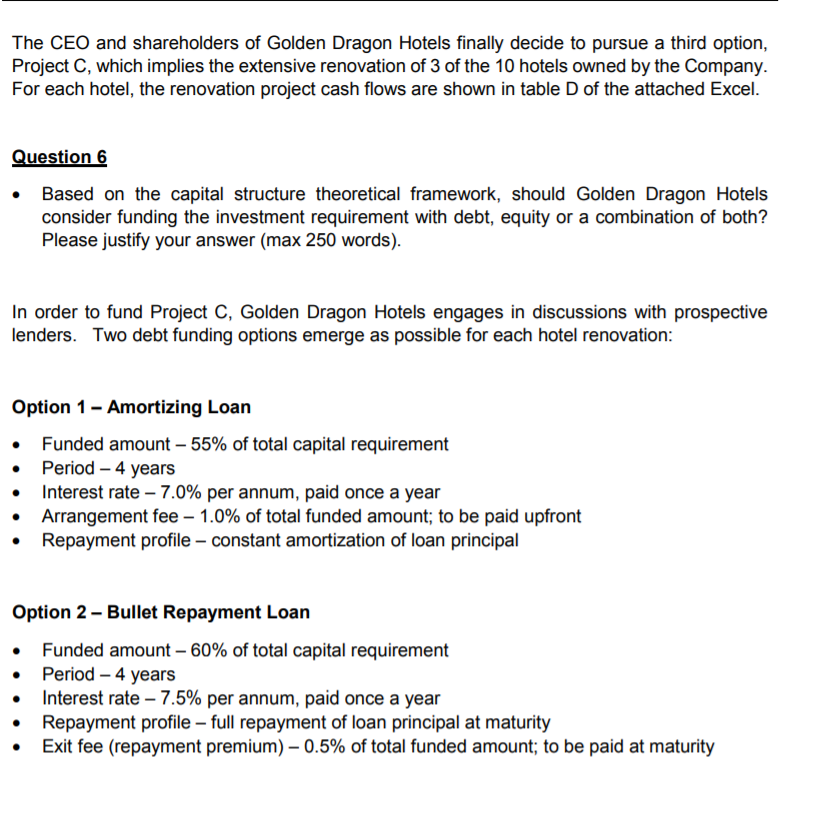 of existing hotels - cash flow profile for 1 hotel Year 1