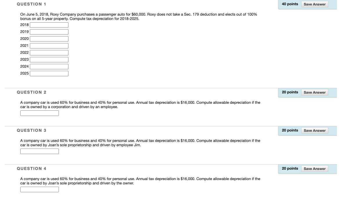 QUESTION 1 40 points Save Answer On June 5, 2018, Roxy