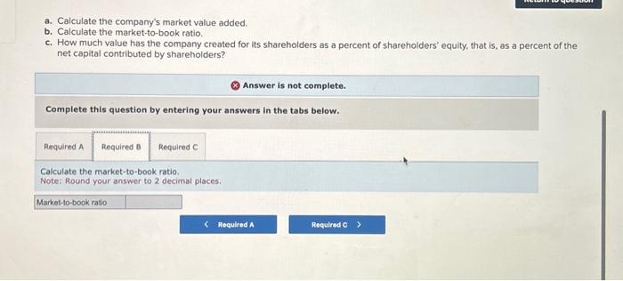 market value added. Note: Enter your answers in millions. a. Calculate the