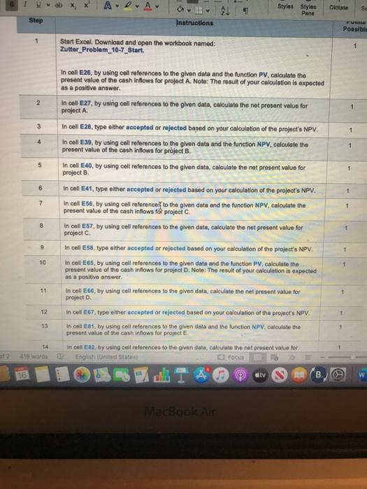 the net present value for each of the independent projects shown in