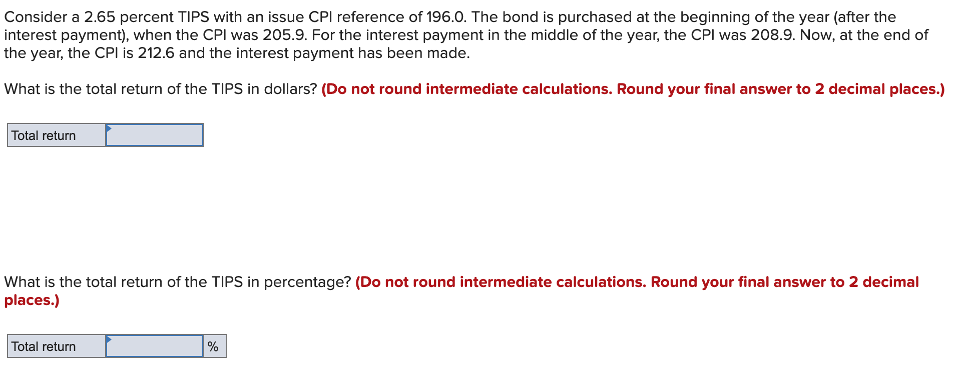 Consider a 2.65 percent TIPS with an issue CPI reference of