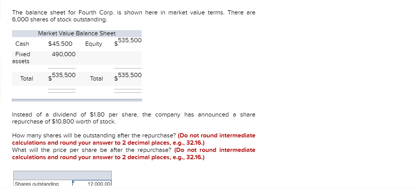  The balance sheet for Fourth Corp. is shown here in market