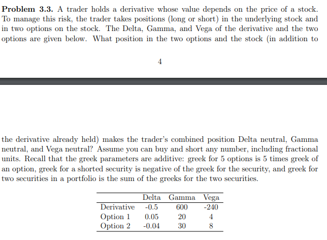 Problem 3.3. A trader holds a derivative whose value depends on