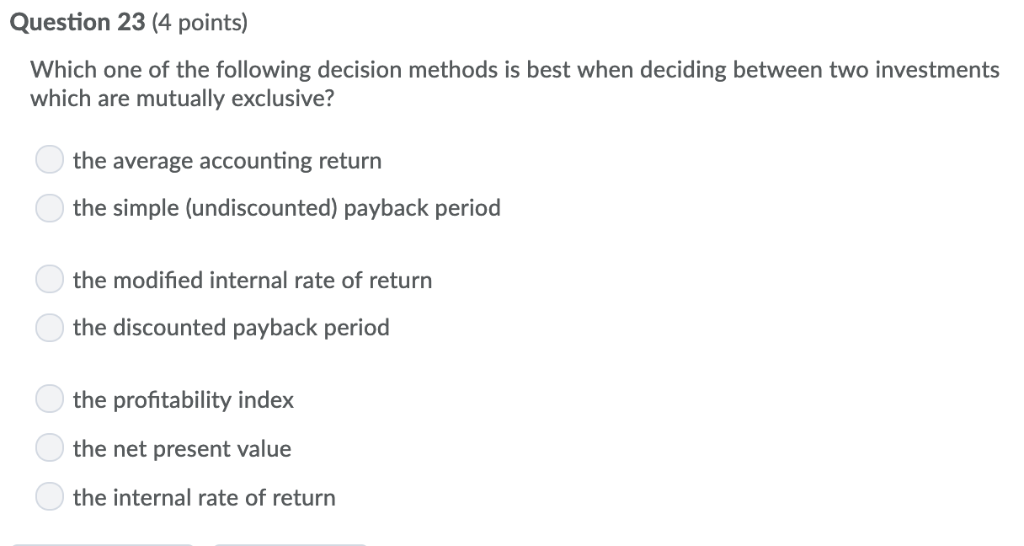 return method of project analysis include: There are no problems associated with