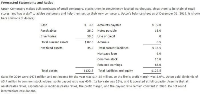  8.5 Forecasted Statements and Ratios Upton Computers makes bulk purchases of