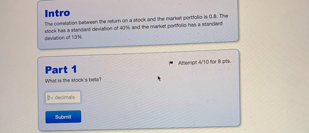 Intro The correlation between the return on a stock and the