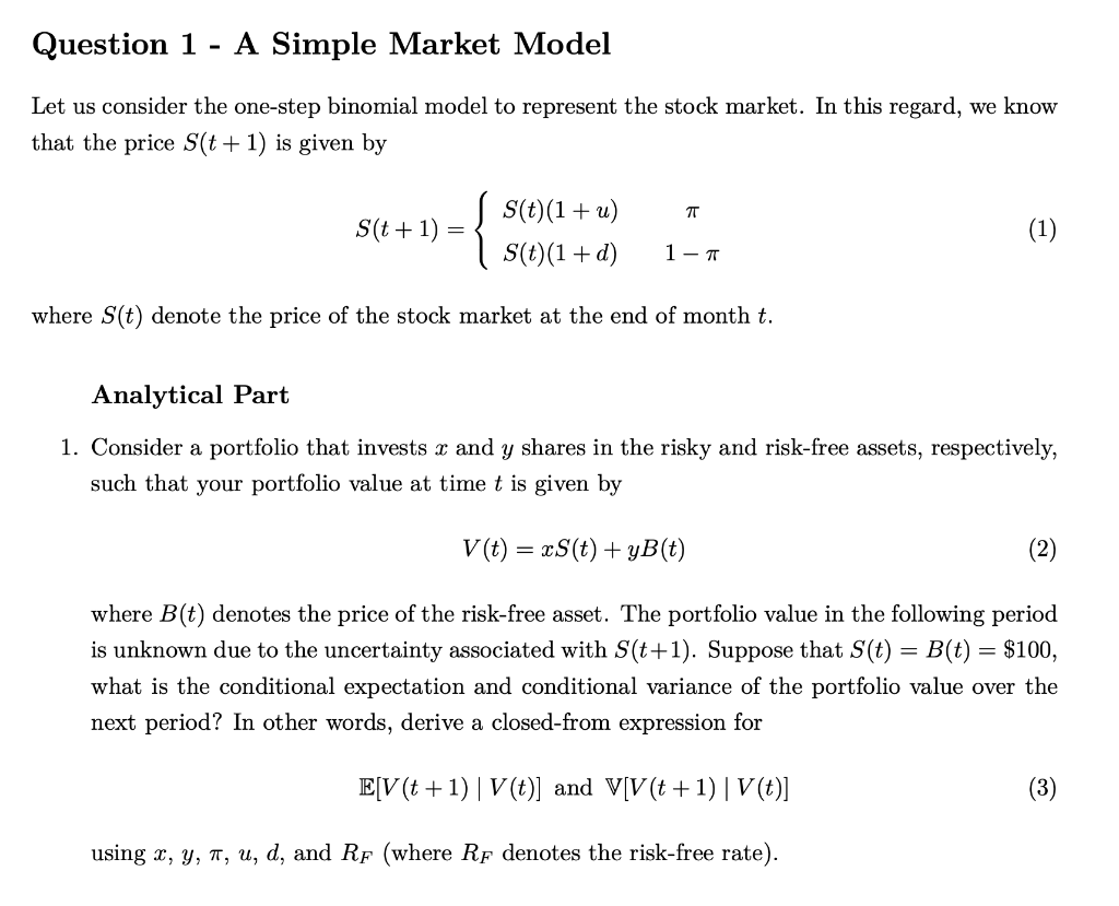 Question 1 - A Simple Market Model - Let us consider