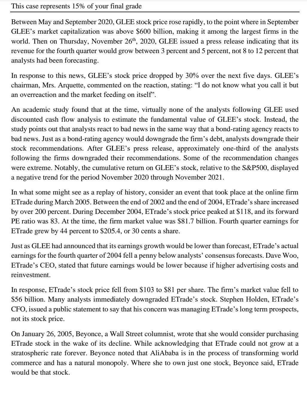  This case represents 15% of your final grade Between May and