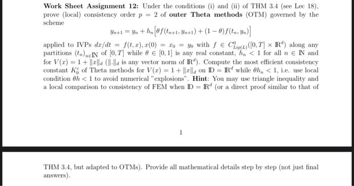  Work Sheet Assignment 12: Under the conditions (i) and (ii) of