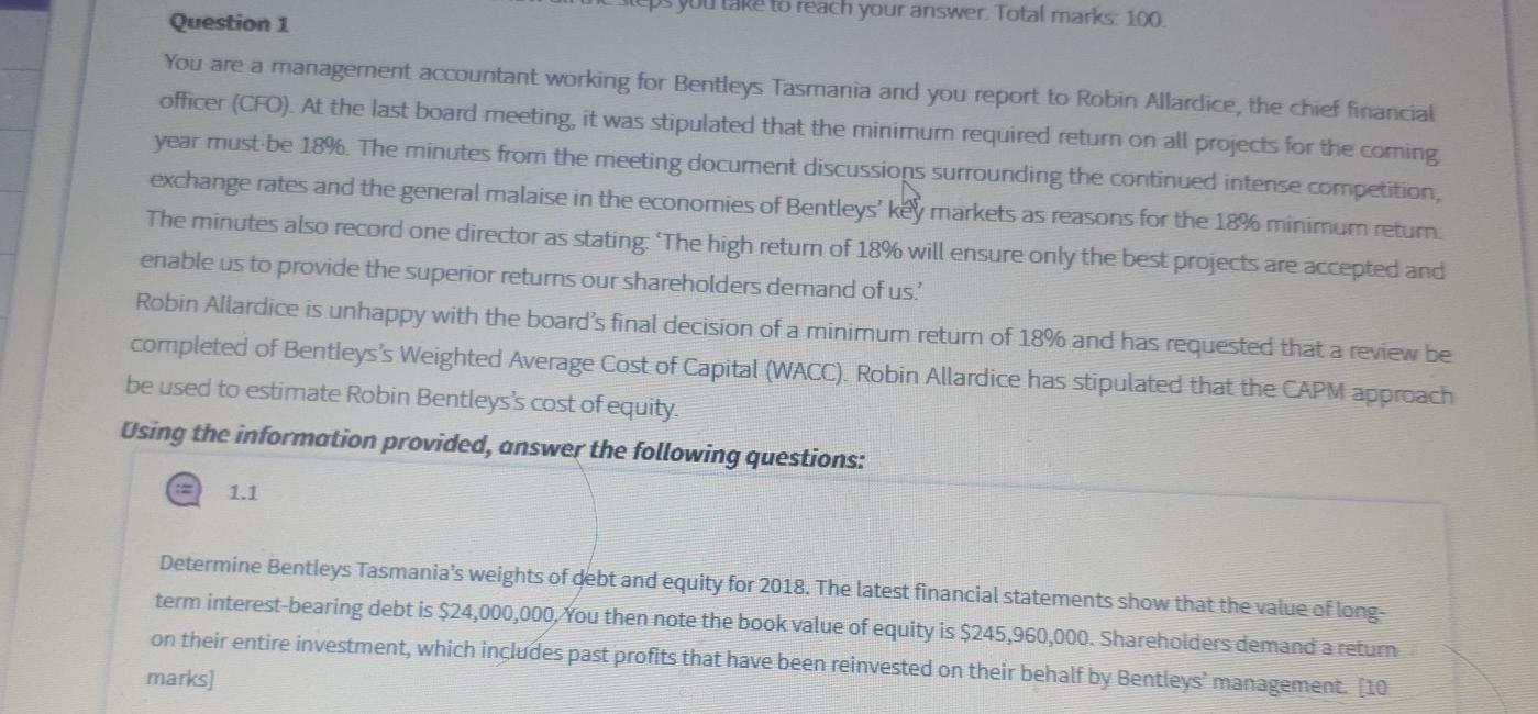 Uke to reach your answer. Total marks 100 Question 1 You