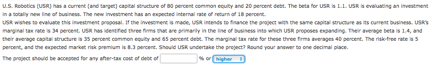 U.S. Robotics (USR) has a current and target) capital structure of