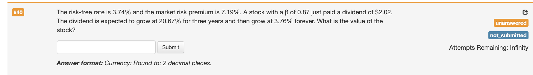 Please explain the steps and equations used. #40 The risk-free rate is