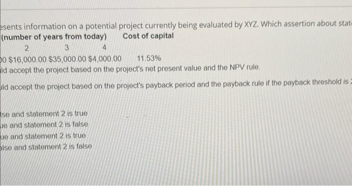 Expected cash flows (number of years from today) Cost of capital 0