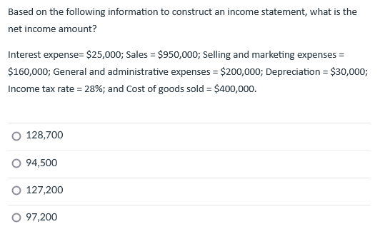  Based on the following information to construct an income statement, what