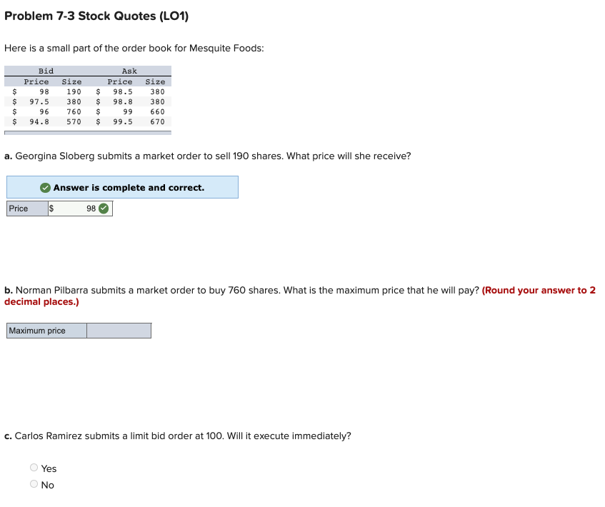  Problem 7-3 Stock Quotes (L01) Here is a small part of