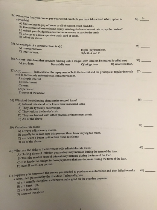  34) When you find advisable you cannot pay your credit card