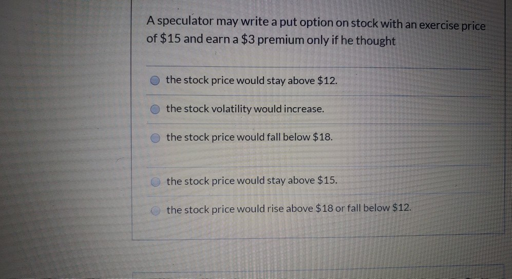 A speculator may write a put option on stock with an
