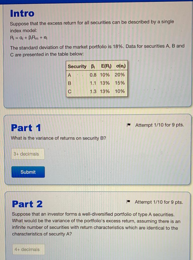  Intro Suppose that the excess return for all securities can be