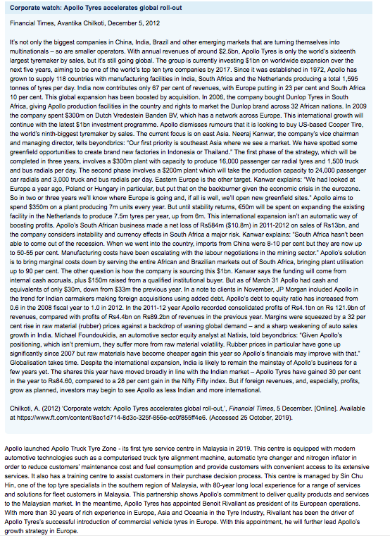 Part A: Case study - Apollo Tyres Part A of this