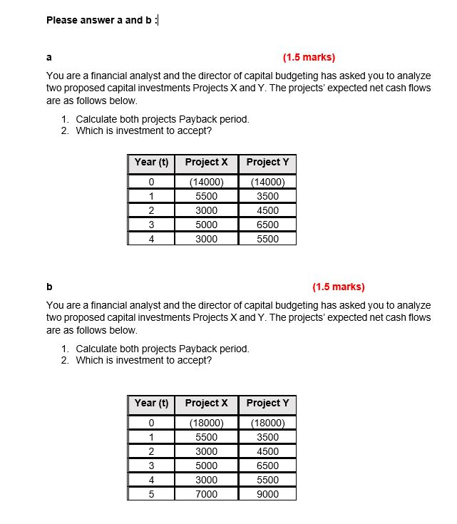 Please answer a and b: (1.5 marks) You are a financial
