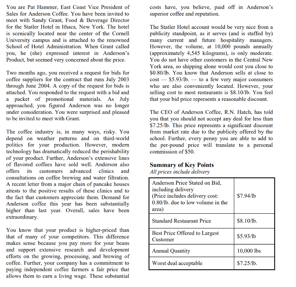 b.) and rank the issues for both sides. Coffee - Sandy Grant,