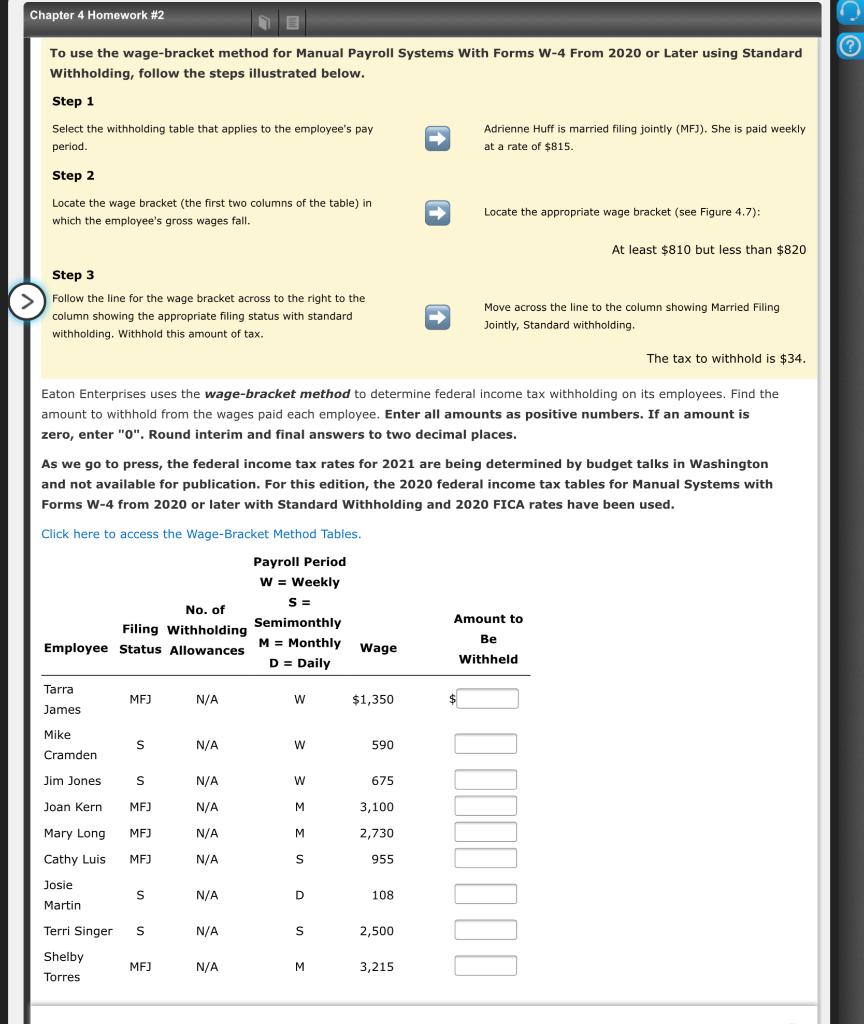  Chapter 4 Homework #2 2 ? To use the wage-bracket method