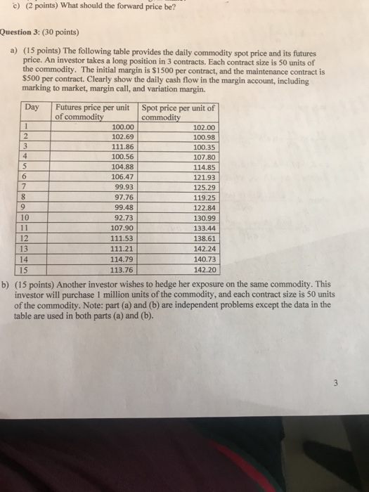  c) (2 points) What should the forward price be? Question 3: