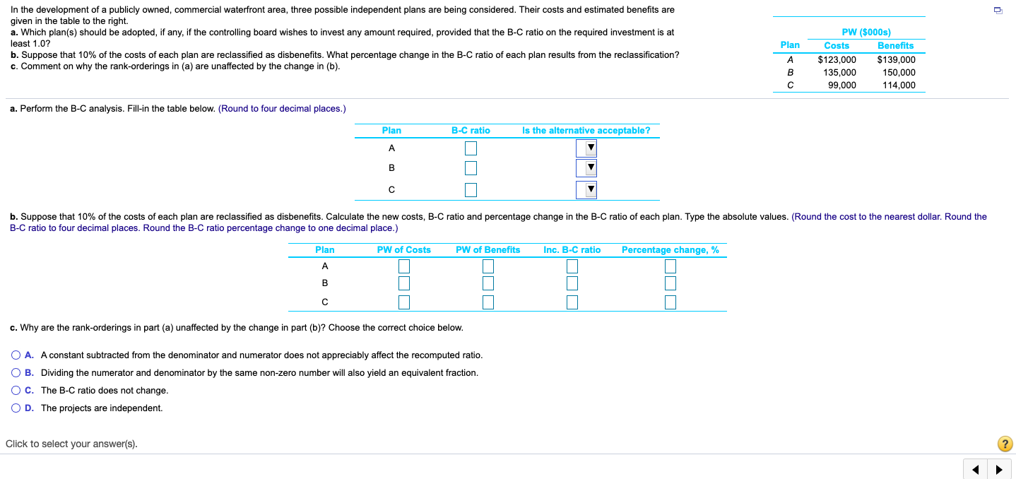 publicly owned, commercial waterfront area, three possible independent plans are being considered.