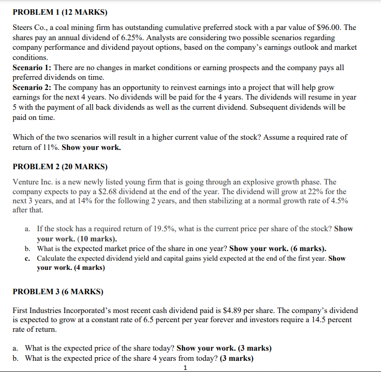 PROBLEM 1 (12 MARKS) Steers Co., a coal mining firm has