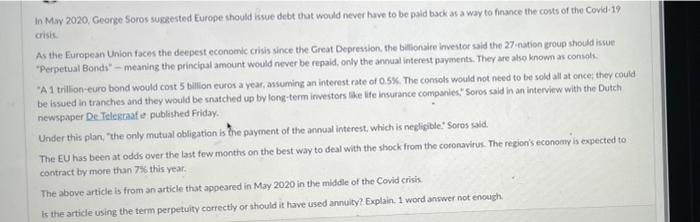 please answer question on bottom based on information given In May 20120,