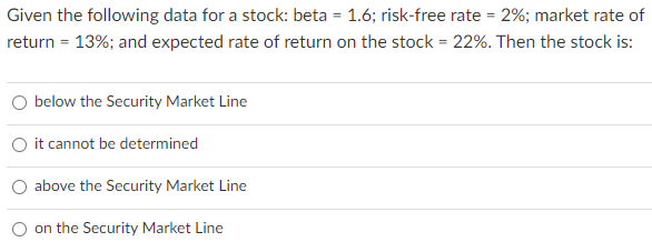  Given the following data for a stock: beta = 1.6; risk-free