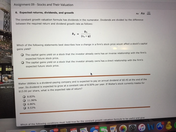  Assignment 09 - Stocks and Their Valuation 6. Expected returns, dividends,