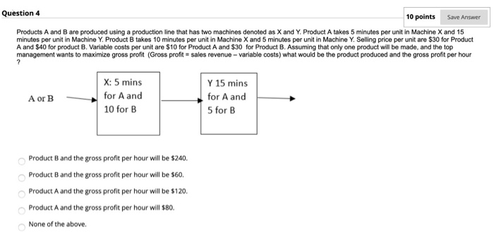  Question 4 10 points Save Answer Products A and B are