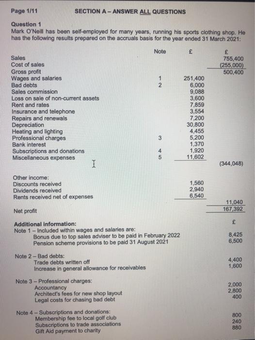  Page 1/11 SECTION A- ANSWER ALL QUESTIONS N- Question 1 Mark