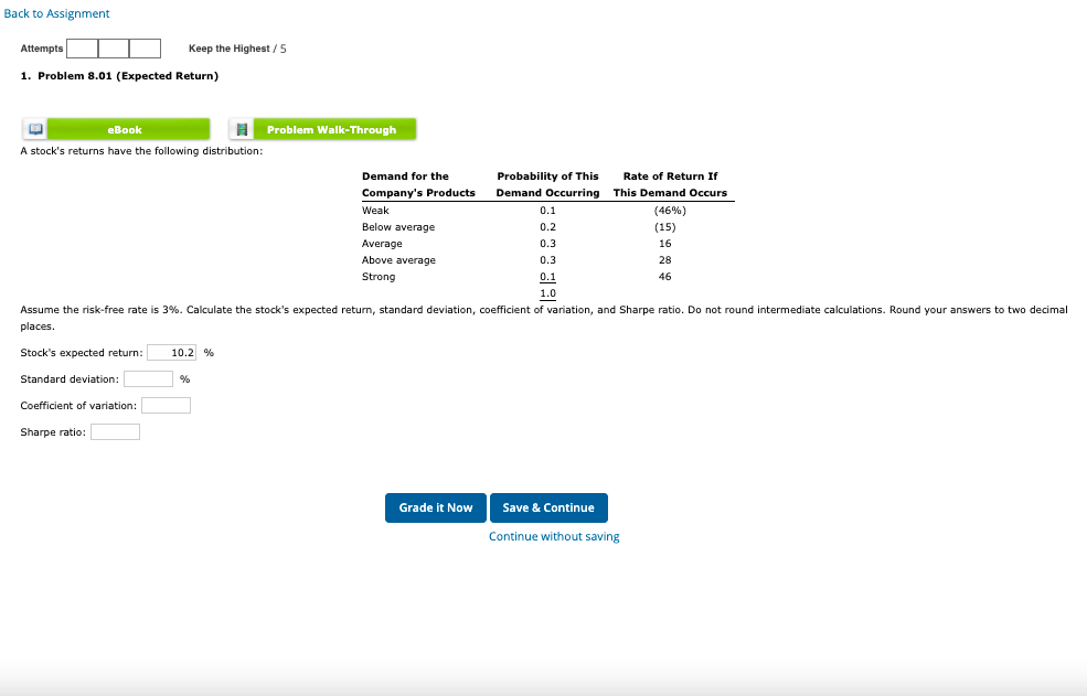 1. Problem 8.01 (Expected Return) Back to Assignment Attempts Keep the Highest
