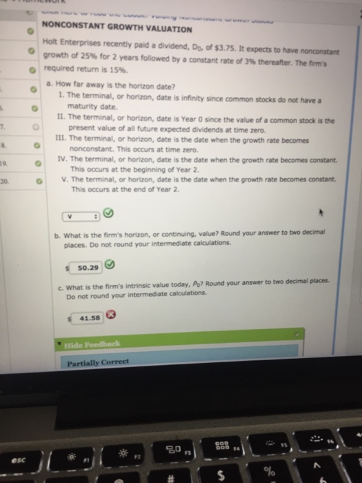 need help finding intrinsic value NONCONSTANT GROWTH VALUATION Holt Enterprises recently