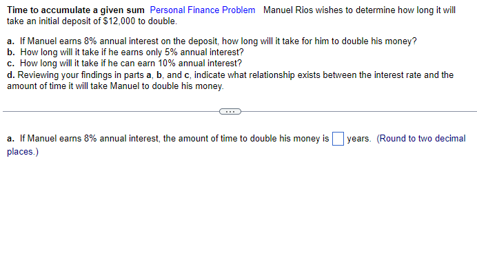  Time to accumulate a given sum Personal Finance Problem Manuel Rios